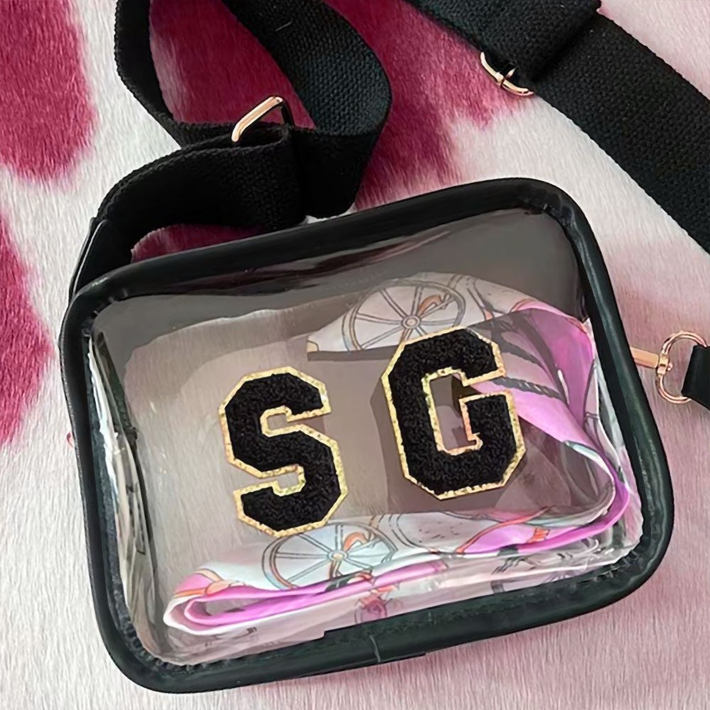 Personalized Clear Bag with Chenille Letters, Clear Crossbody Bag, Stadium Approved, Stadium/Concerts/Festivals/Gameday Bag, Gifts for Besties/Friends