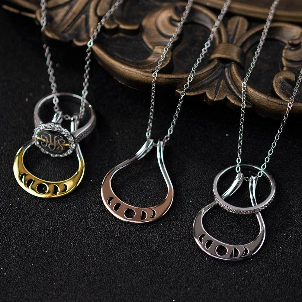 Moon Phases Ring Holder Necklace, Brass  Crescent Moon Neckchain, Wedding & Engagement Ring Keeper Necklace, Gift for Wife/Women/Mother/Daughter