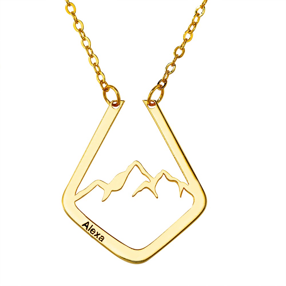 Sterling Silver 925 Dainty Ring Holder Necklace with Mountain Design, Custom Geometric Ring Keeper Simple Jewelry Gift for Her/Womens/Girls Mothers/Doctor/Nurse