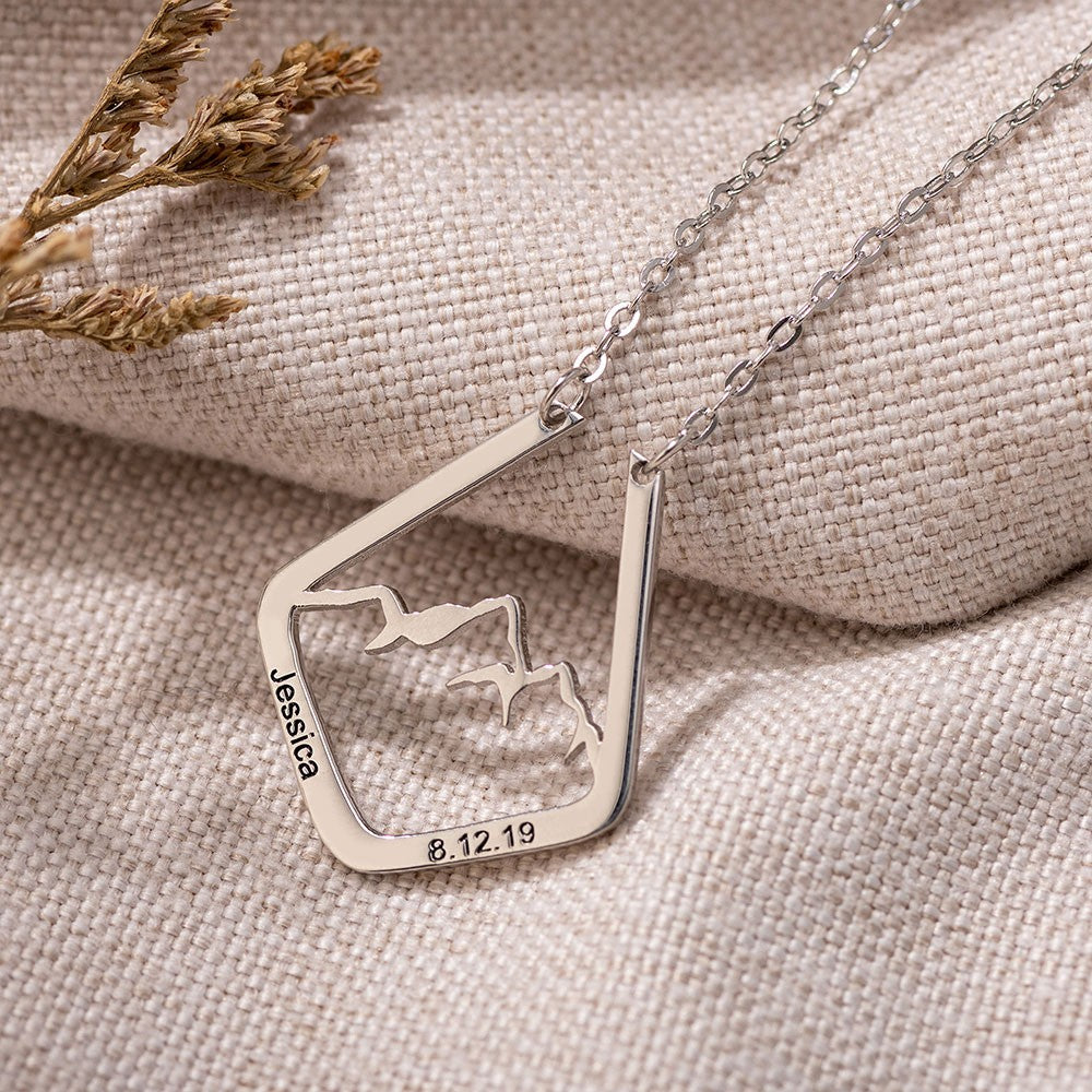 Sterling Silver 925 Dainty Ring Holder Necklace with Mountain Design, Custom Geometric Ring Keeper Simple Jewelry Gift for Her/Womens/Girls Mothers/Doctor/Nurse