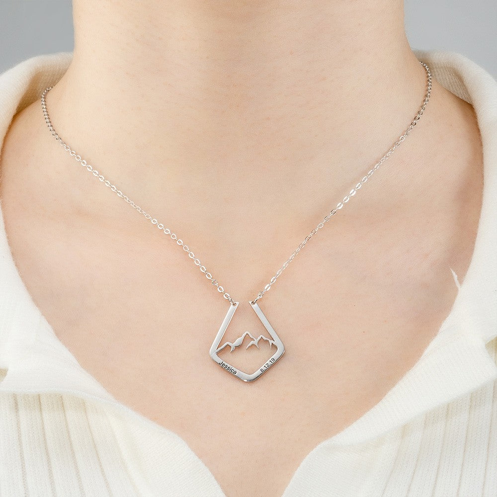 Stainless Steel Dainty Ring Holder Necklace with Mountain Design, Custom Geometric Ring Keeper Simple Jewelry Gift for Her/Womens/Girls Mothers/Doctor/Nurse