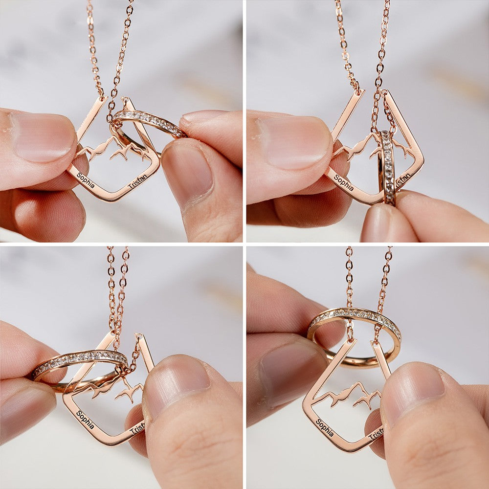 Sterling Silver 925 Dainty Ring Holder Necklace with Mountain Design, Custom Geometric Ring Keeper Simple Jewelry Gift for Her/Womens/Girls Mothers/Doctor/Nurse