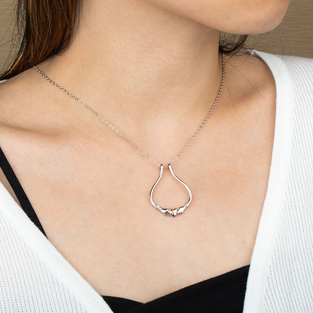 Ring Holder Necklace with Claddagh Heart, Sterling Silver Ring Keeper, Vintage Engagement Wedding Ring Necklace Holder, Gift for Wife/Girlfriend