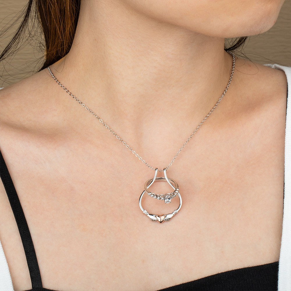 Ring Holder Necklace with Claddagh Heart, Sterling Silver Ring Keeper, Vintage Engagement Wedding Ring Necklace Holder, Gift for Wife/Girlfriend
