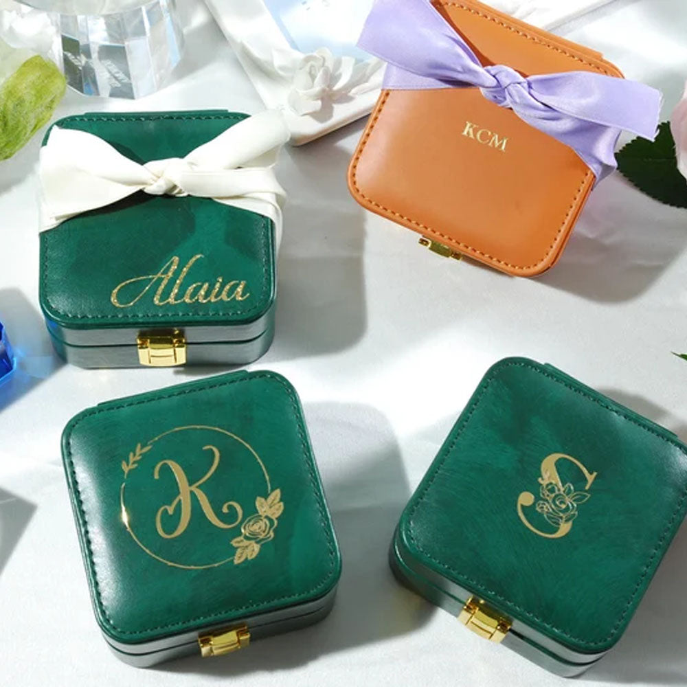 Monogrammed Travel Jewelry Case, Personalized Leather Jewelry Box Organizer, Jewelry Display Cases, Ring/Necklace/Bracelet/Earrings Holder Box