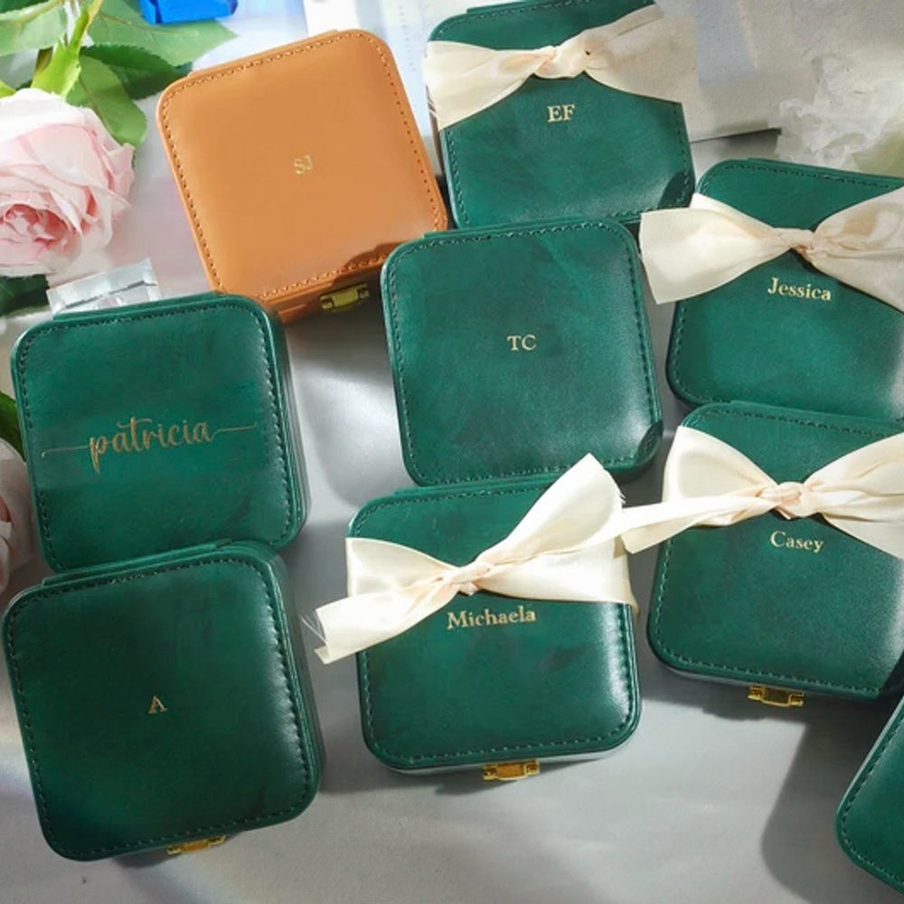 Monogrammed Travel Jewelry Case, Personalized Leather Jewelry Box Organizer, Jewelry Display Cases, Ring/Necklace/Bracelet/Earrings Holder Box