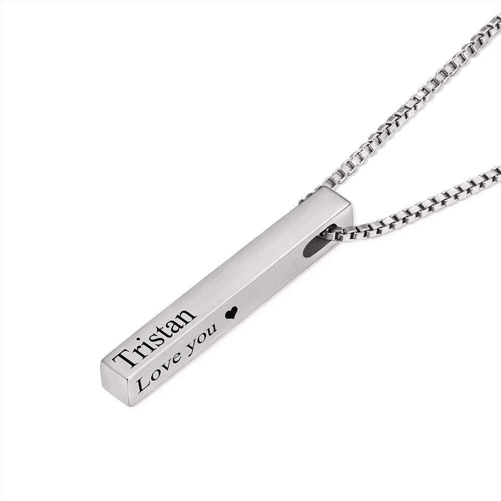 Sterling Silver 925 Jewelry, Custom Engraved 4 Sides Bar Necklace,  Birthday/Anniversary/Valentine's Day/Mother's Day Gift for Her