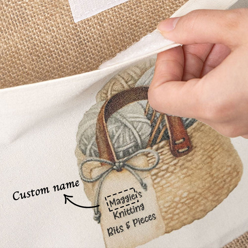 Personalized Knitting Jute Bag, Tote Bag, Large Knitting Bag, Lunch Bag, Knitting Storage, Knitter Gift, Gift for Mom/Grandma/Knitting Lovers