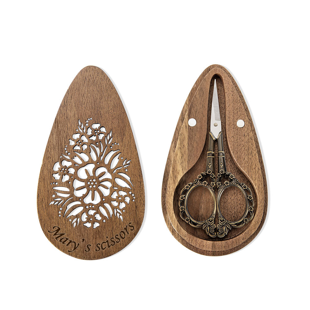 Custom European/Stork Style Scissor with Engraved Wood Magnetic Box, Vintage Art Embroidery Scissors, Needlework Small Sewing Scissors, Gift for Women