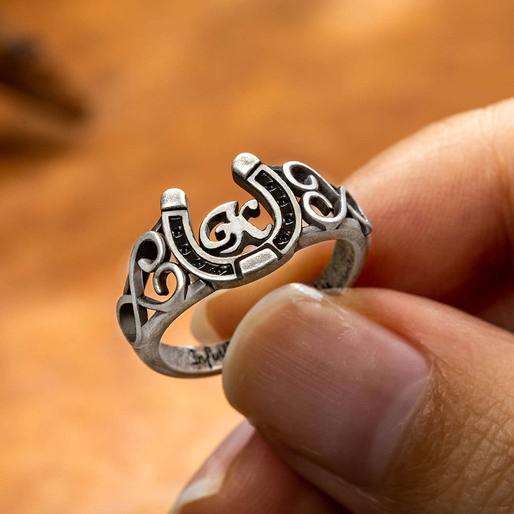 Brass Custom Initial Horseshoe Ring with Inner Band Engraving, Brass Horse Jewelry, Birthday/Graduation/Mother's Day Gift for Family/Friends