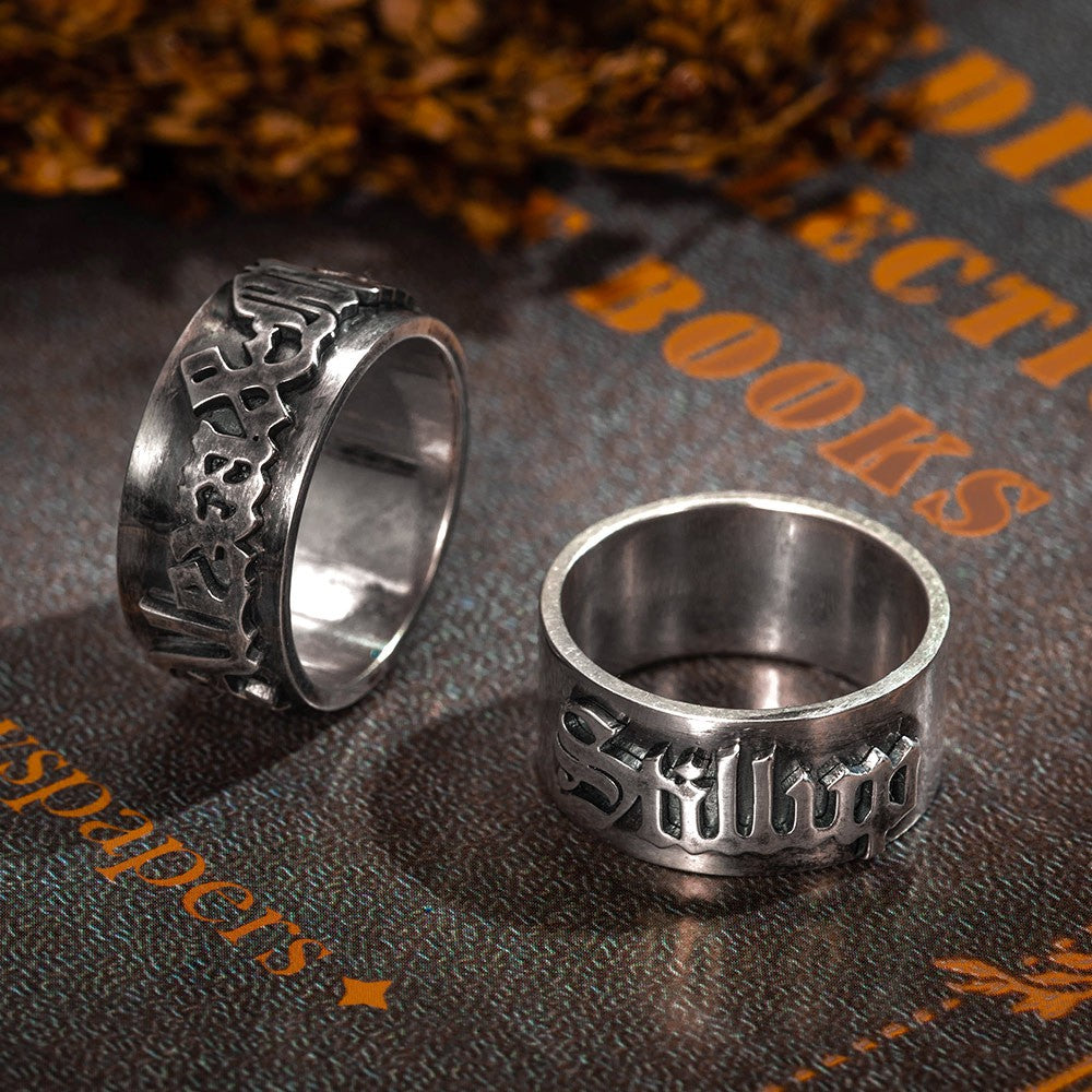 Personalized Gothic Name Ring, Old English Style Ring, BrassRing, Tattoo Style Font Gothic Name Ring, Gift for Him
