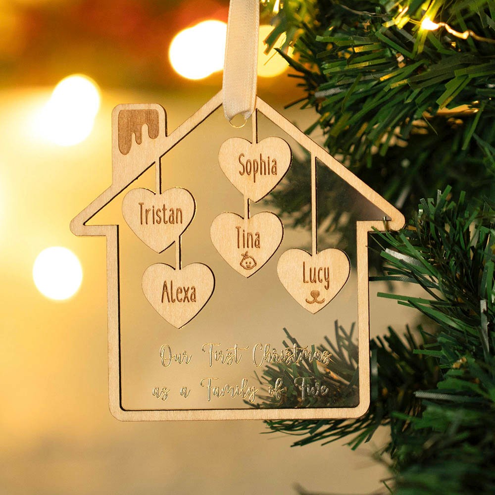 Personalized 1-9 Family Member Names Love House Ornament, Wooden Acrylic Sibling Ornament, Christmas/Housewarming Gift for Family/Friends/Lover