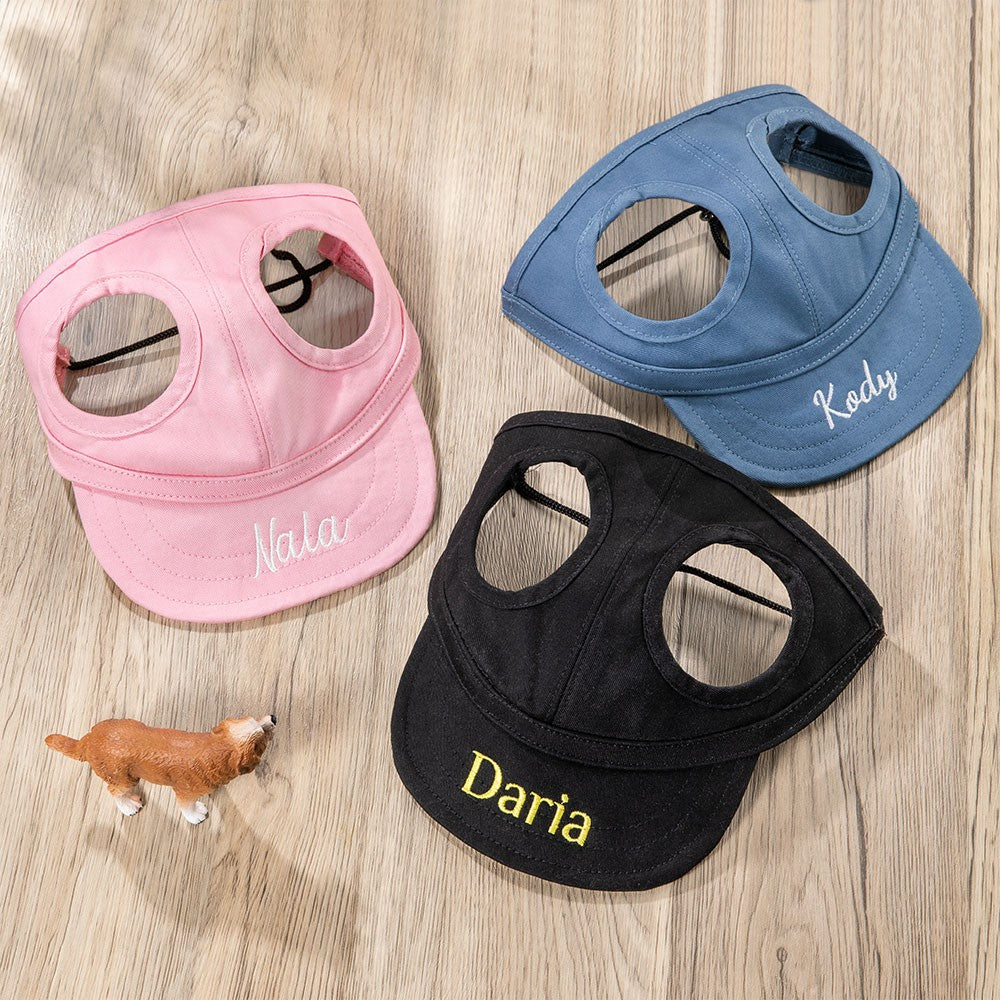 Personalized Embroidery Name Dog Hat, Dog Sun Hat, Adjustable Dog Hat with Ear Hole, Custom Dog Baseball Cap for Pet Lovers, Gift for Dog Mom/Dad
