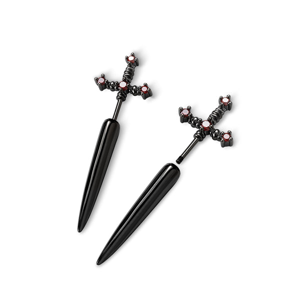 Brass Earring, Custom Birthstone Sword Earrings, Punk Dagger Earrings, Stainless Steel Earrings, Gothic Jewelry for Women/Men, Illusion Earrings, Sword Ear Jacket