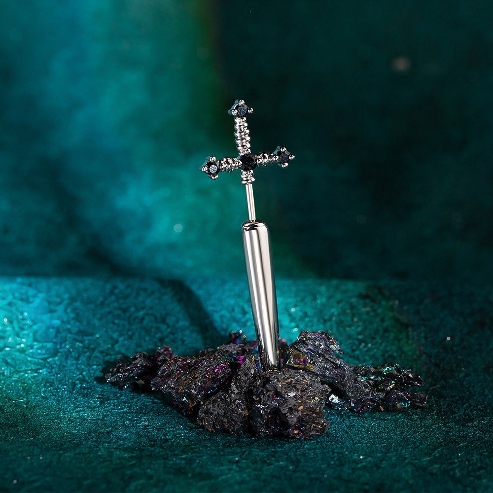 Brass Earring, Custom Birthstone Sword Earrings, Punk Dagger Earrings, Stainless Steel Earrings, Gothic Jewelry for Women/Men, Illusion Earrings, Sword Ear Jacket
