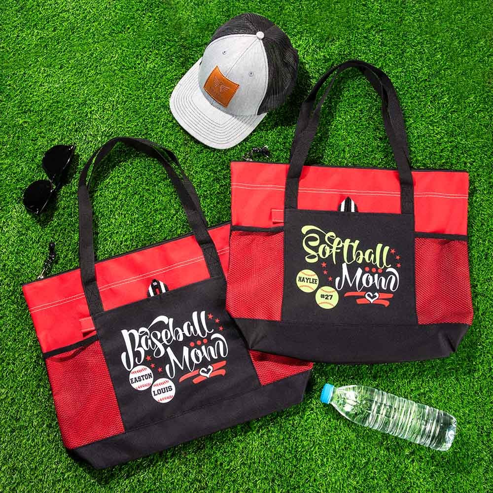 Custom Name Baseball/Softball Mom Lightweight Tote Bag, Canvas Sports Tote Bag, Birthday/Mother's Day Gift for Baseball Mom, Softball Mom