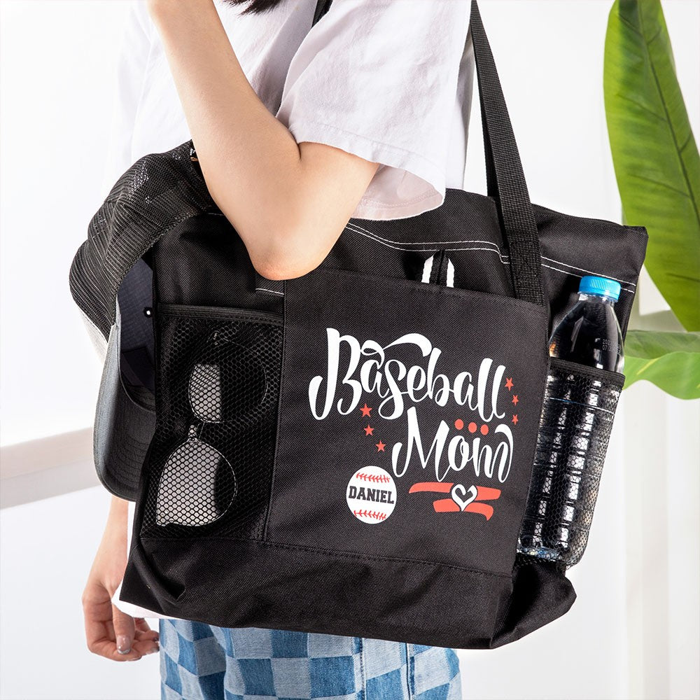 Custom Name Baseball/Softball Mom Lightweight Tote Bag, Canvas Sports Tote Bag, Birthday/Mother's Day Gift for Baseball Mom, Softball Mom