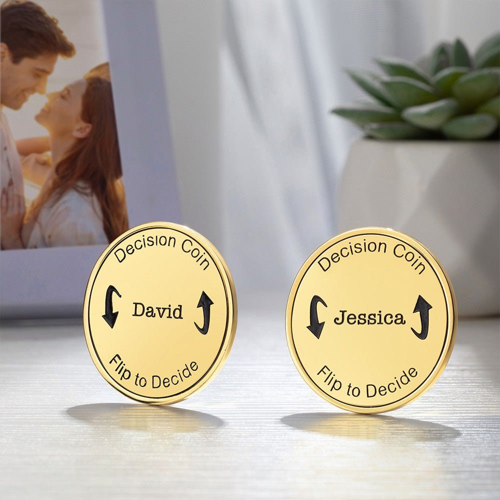 Personalized Flip to Decide Coin, Decision Coin, Custom Engraved Brass Coin, Couples Flip Coin, Gifts for Her/Him/Couple