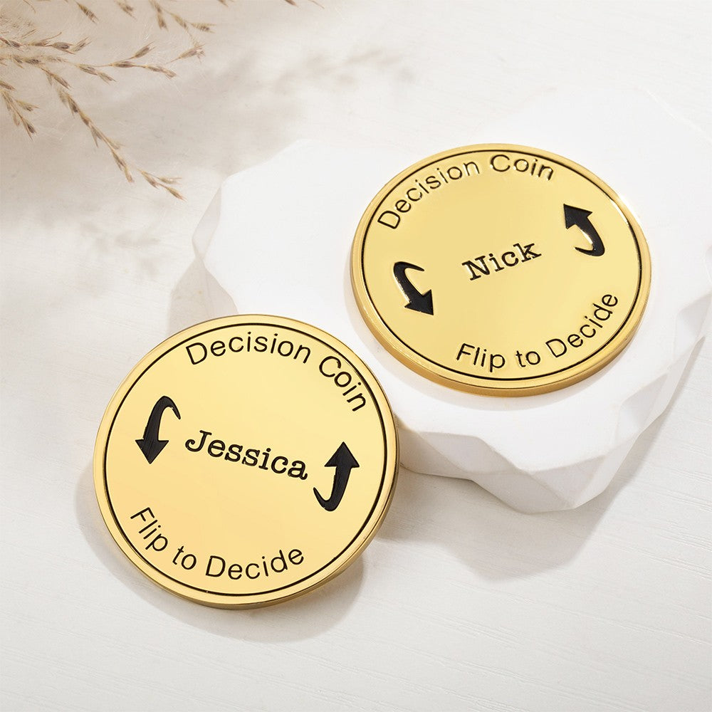 Personalized Flip to Decide Coin, Decision Coin, Custom Engraved Brass Coin, Couples Flip Coin, Gifts for Her/Him/Couple