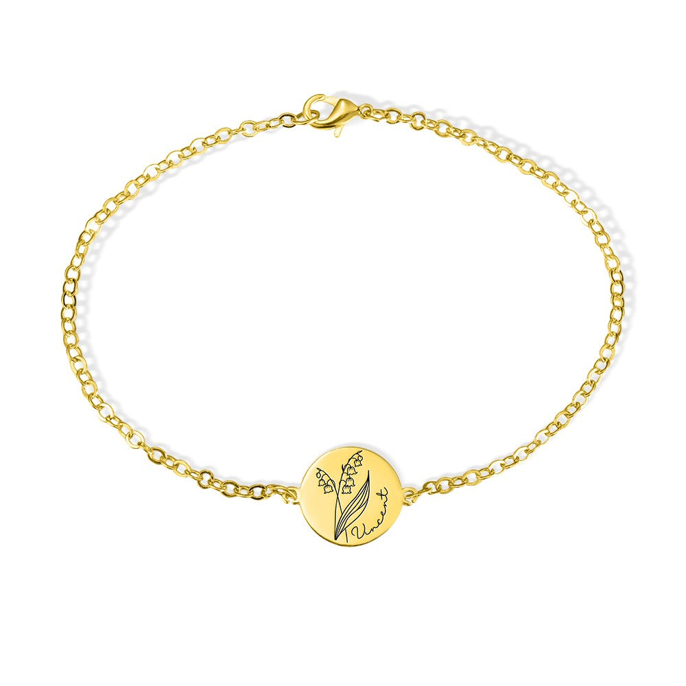 Sterling Silver 925 Bracelet, Custom Name & Birth Flower Bracelet, Women's Jewelry, Mother's Day Gift, Birthday Gift for Her, Bridesmaid Gift