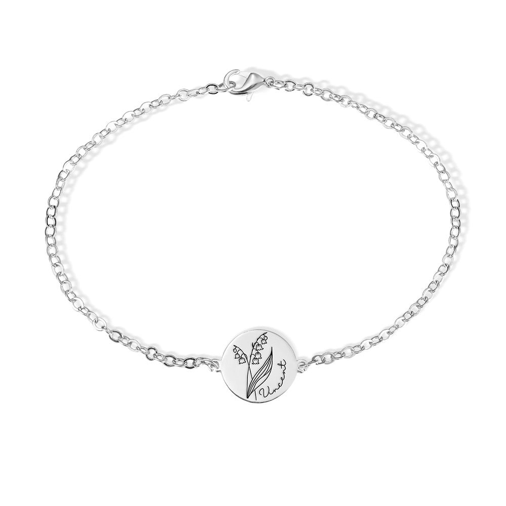 Sterling Silver 925 Bracelet, Custom Name & Birth Flower Bracelet, Women's Jewelry, Mother's Day Gift, Birthday Gift for Her, Bridesmaid Gift