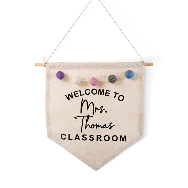 Personalized Boho Teacher Door Hanger, Custom Classroom Welcome Sign, Wall Hanger with Felt Balls, Classroom Decor, Back to School Gift for Teacher