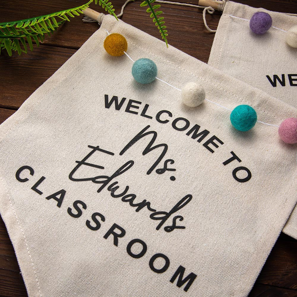 Personalized Boho Teacher Door Hanger, Custom Classroom Welcome Sign, Wall Hanger with Felt Balls, Classroom Decor, Back to School Gift for Teacher