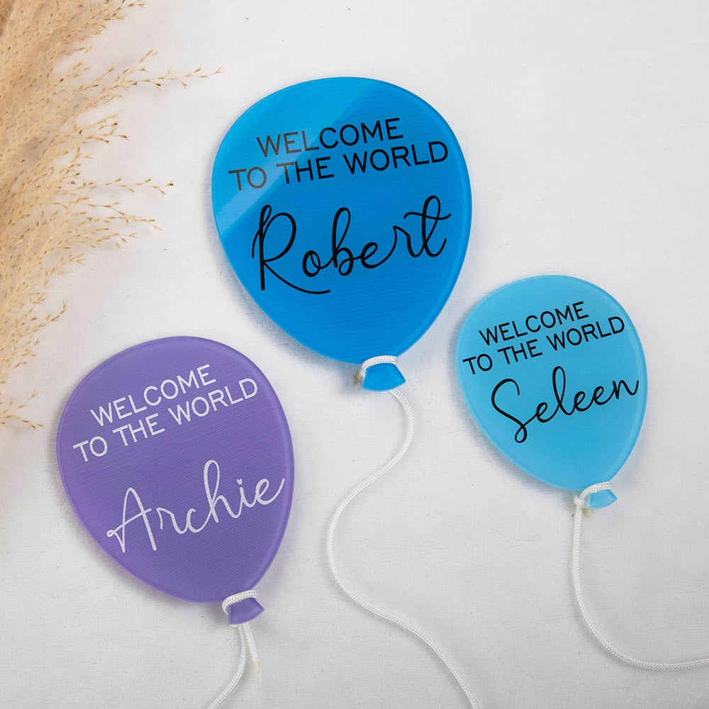 Personalized Balloon Newborn Acrylic Disc Plaque, Custom Name Baby Birth Announcement Sign, Welcome to the World Newborn Photo Prop, Baby Shower Gift