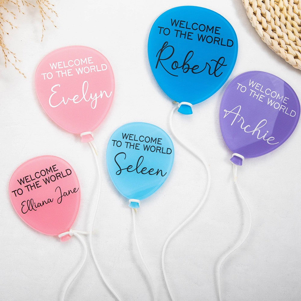 Personalized Balloon Newborn Acrylic Disc Plaque, Custom Name Baby Birth Announcement Sign, Welcome to the World Newborn Photo Prop, Baby Shower Gift