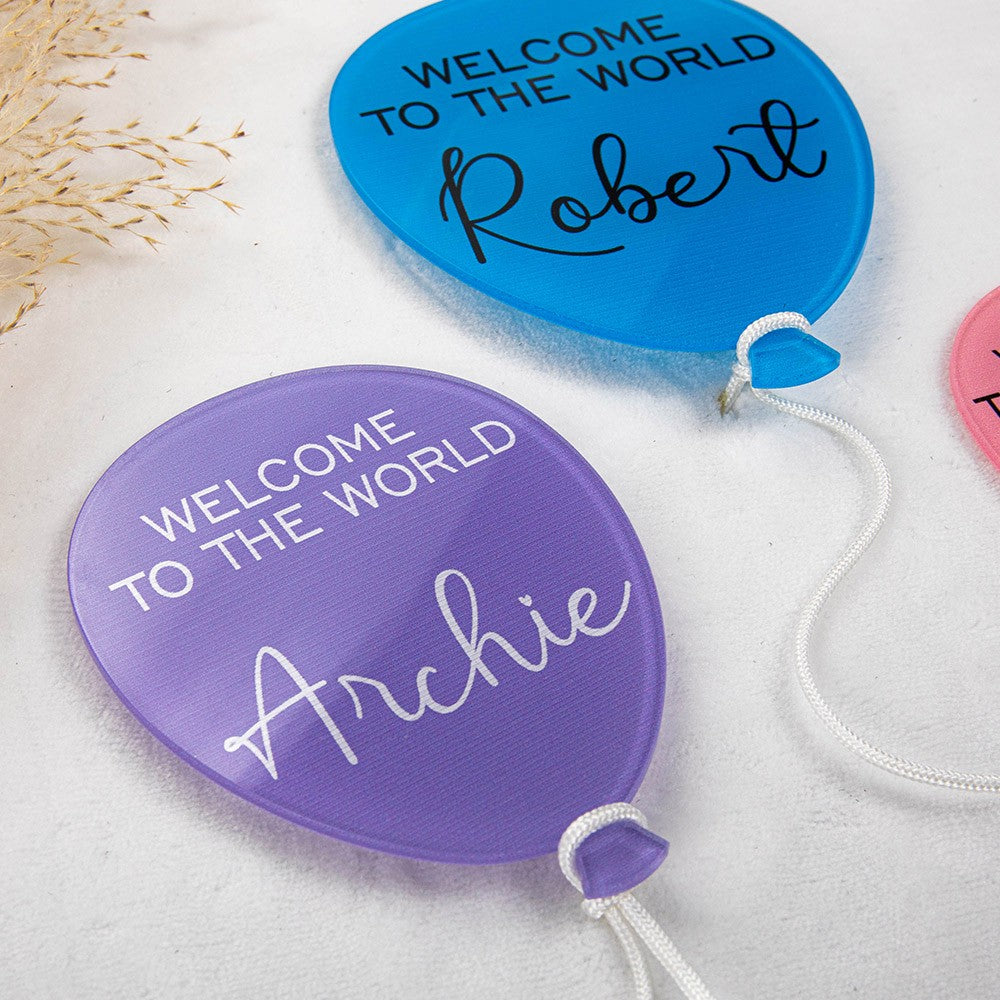Personalized Balloon Newborn Acrylic Disc Plaque, Custom Name Baby Birth Announcement Sign, Welcome to the World Newborn Photo Prop, Baby Shower Gift