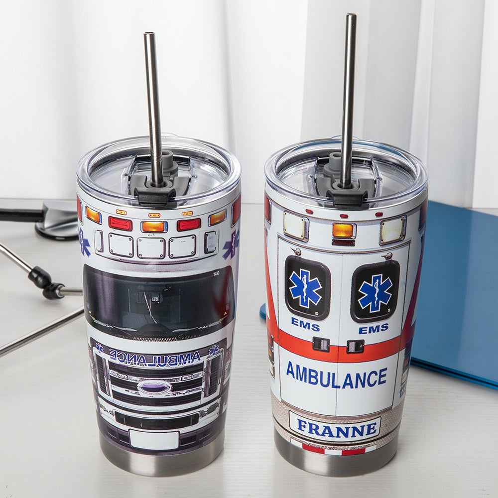 Custom Name Ambulance Tumbler, Ambulance Driver Tumbler, Stainless Steel Tumblers, Paramedic Coffee Travel Mug, Ems Week Gift, Appreciation Gift cup