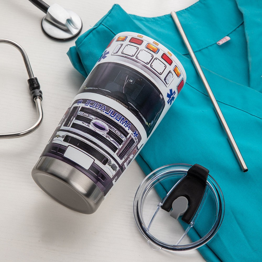 Custom Name Ambulance Tumbler, Ambulance Driver Tumbler, Stainless Steel Tumblers, Paramedic Coffee Travel Mug, Ems Week Gift, Appreciation Gift cup