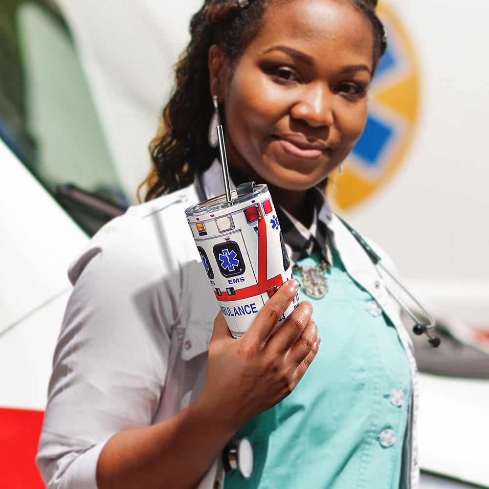 Custom Name Ambulance Tumbler, Ambulance Driver Tumbler, Stainless Steel Tumblers, Paramedic Coffee Travel Mug, Ems Week Gift, Appreciation Gift cup