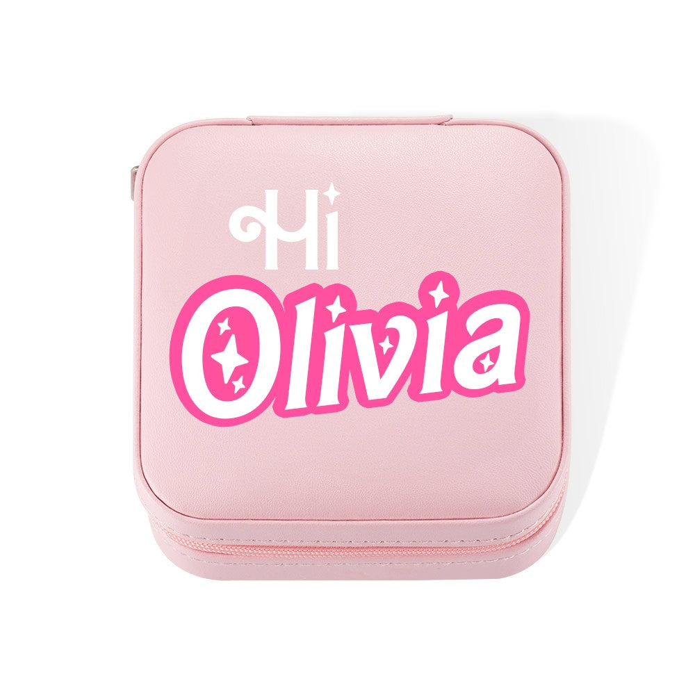 Custom Name Pink Style Jewelry Box, Portable Jewelry Travel Case Organizer Box, Birthday/Wedding/Bachelorette Party Gift for Mother/Wife/Bridesmaids