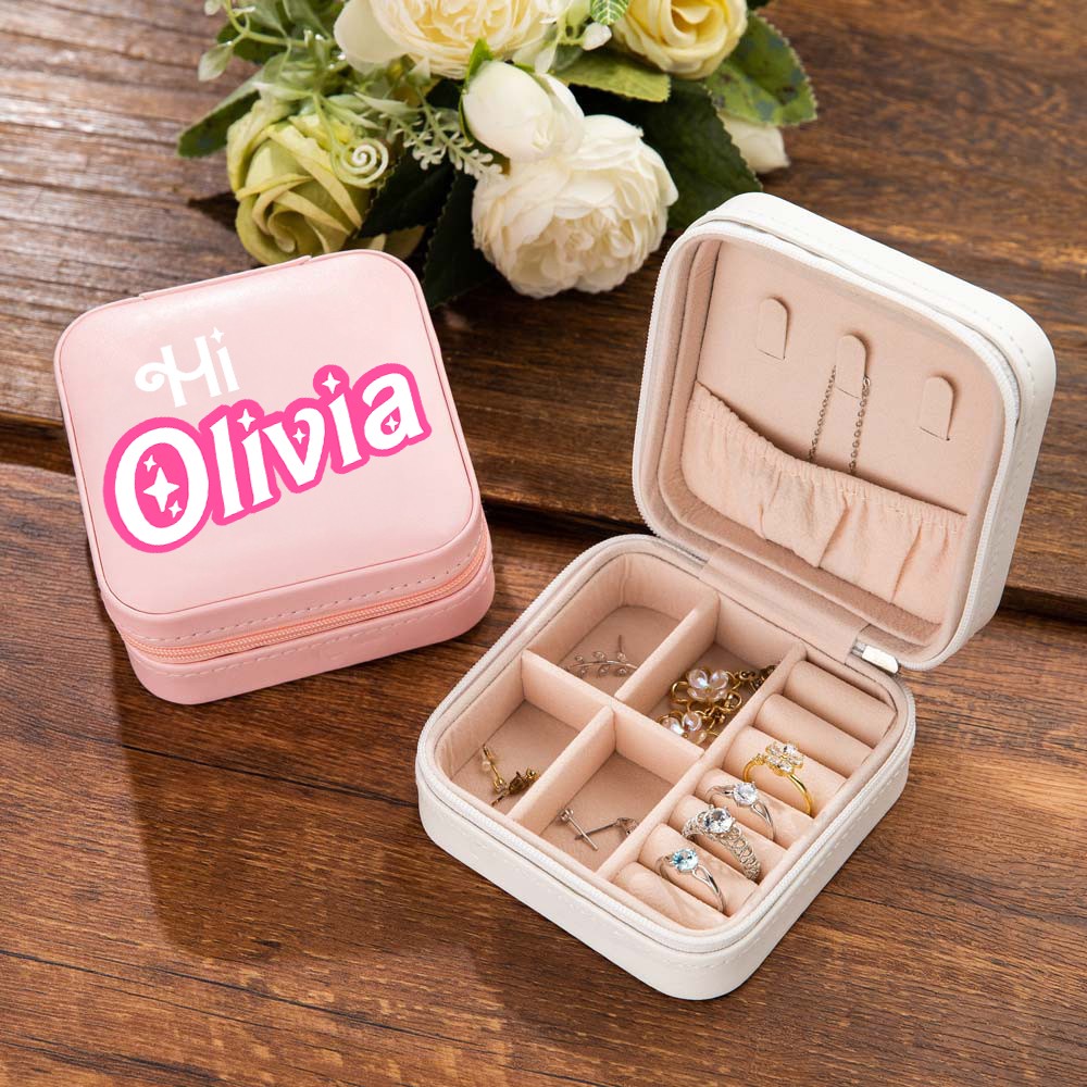 Custom Name Pink Style Jewelry Box, Portable Jewelry Travel Case Organizer Box, Birthday/Wedding/Bachelorette Party Gift for Mother/Wife/Bridesmaids