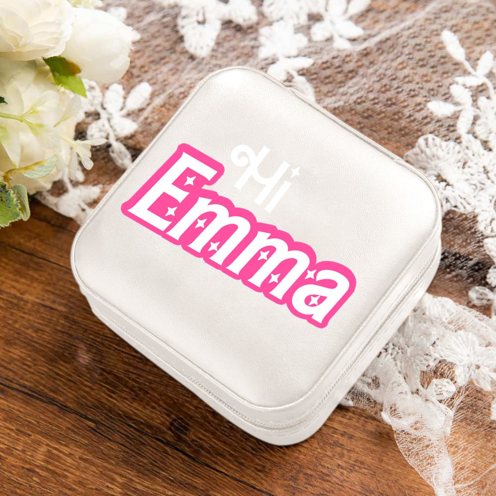 Custom Name Pink Style Jewelry Box, Portable Jewelry Travel Case Organizer Box, Birthday/Wedding/Bachelorette Party Gift for Mother/Wife/Bridesmaids