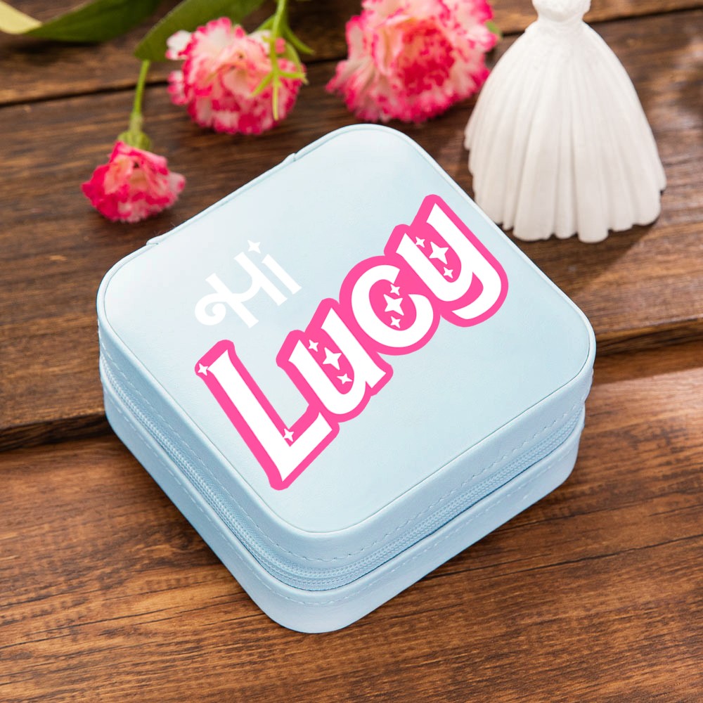 Custom Name Pink Style Jewelry Box, Portable Jewelry Travel Case Organizer Box, Birthday/Wedding/Bachelorette Party Gift for Mother/Wife/Bridesmaids