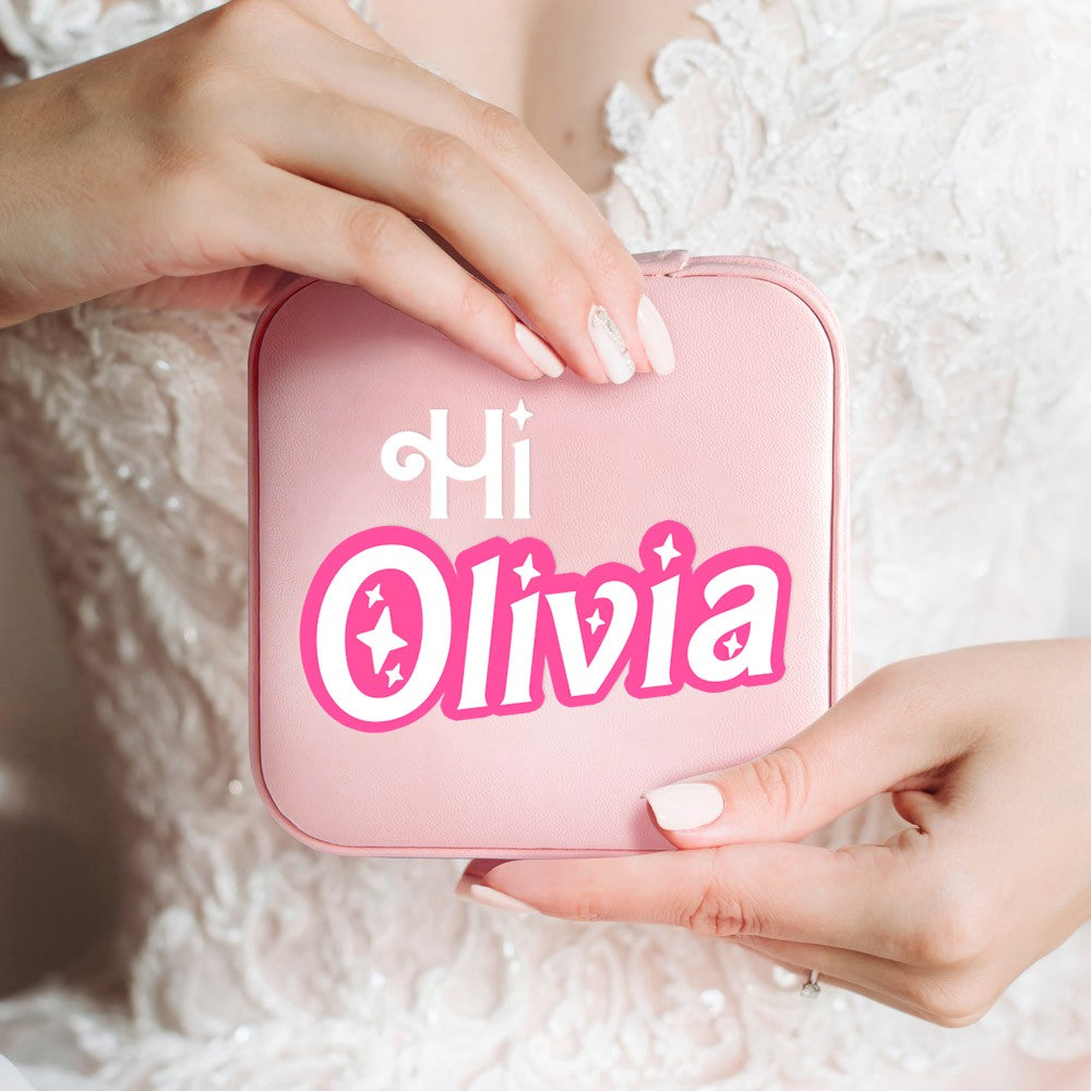 Custom Name Pink Style Jewelry Box, Portable Jewelry Travel Case Organizer Box, Birthday/Wedding/Bachelorette Party Gift for Mother/Wife/Bridesmaids