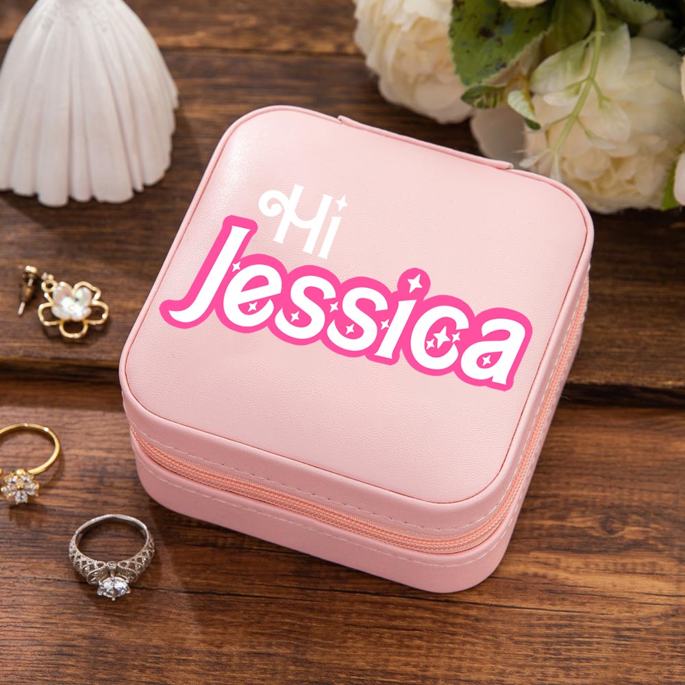 Custom Name Pink Style Jewelry Box, Portable Jewelry Travel Case Organizer Box, Birthday/Wedding/Bachelorette Party Gift for Mother/Wife/Bridesmaids