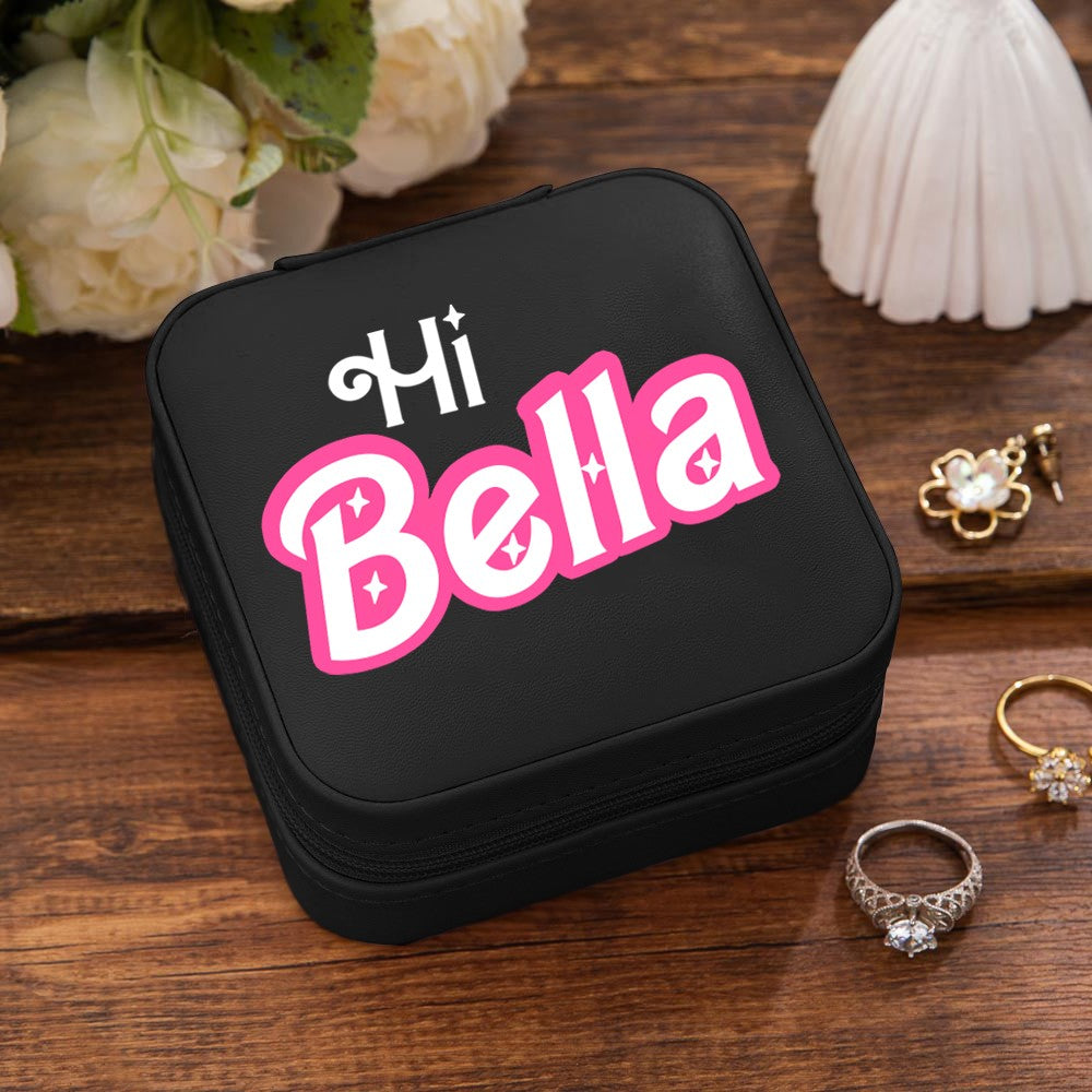 Custom Name Pink Style Jewelry Box, Portable Jewelry Travel Case Organizer Box, Birthday/Wedding/Bachelorette Party Gift for Mother/Wife/Bridesmaids