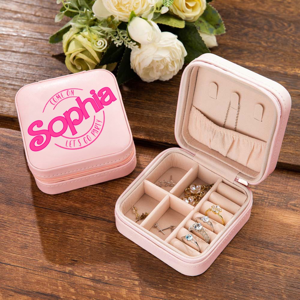 Personalized Pink Style Jewelry Box, Custom Let's Go Party Jewelry Travel Case Organizer Box, Birthday/Wedding/Party Gift for Mother/Wife/Bridesmaids