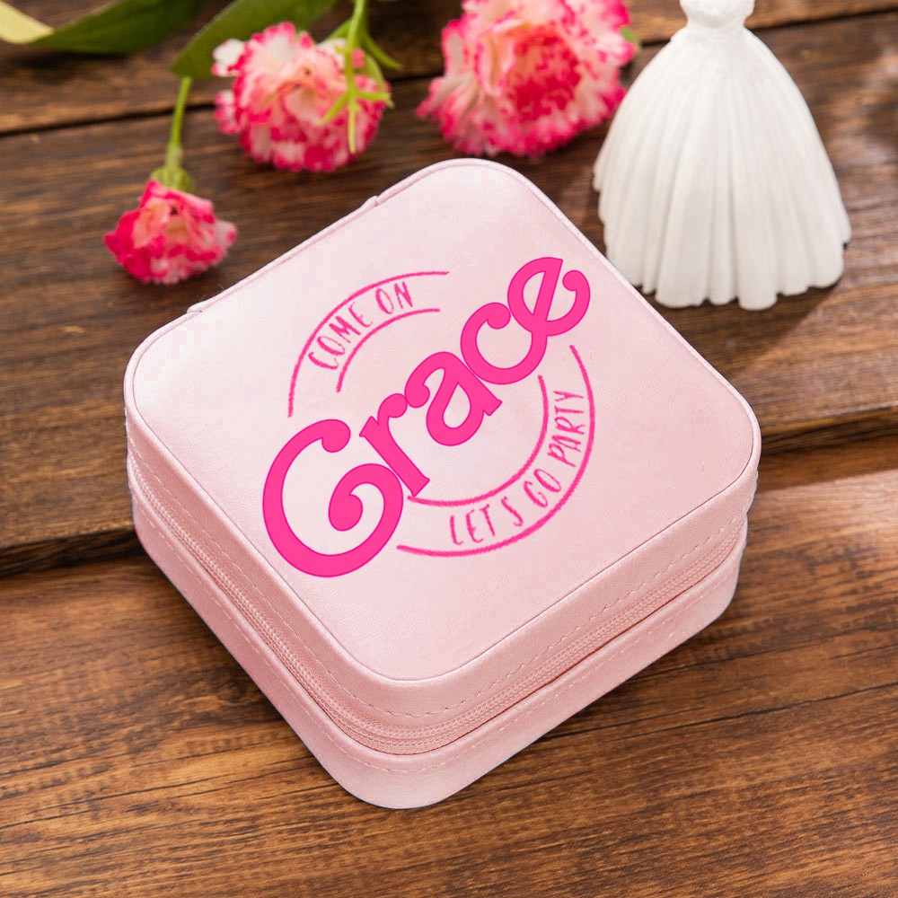 Personalized Pink Style Jewelry Box, Custom Let's Go Party Jewelry Travel Case Organizer Box, Birthday/Wedding/Party Gift for Mother/Wife/Bridesmaids