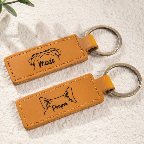 Personalized Name Dog Ear Keychain, Cat Ear Keychain, Faux Leather Keychain, Animal Accessories, Birthday Gift, Gift for Pet Lovers/Dog Mom/Cat Owner
