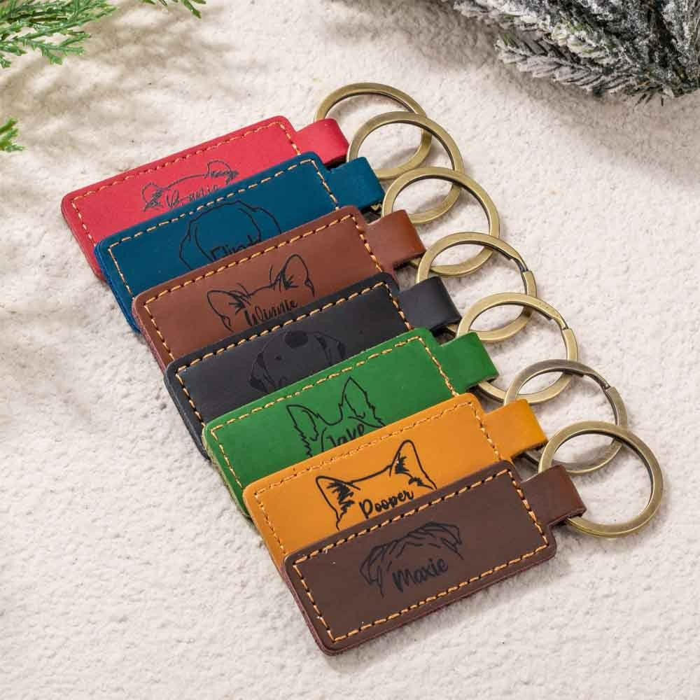 Personalized Name Dog Ear Keychain, Cat Ear Keychain, Faux Leather Keychain, Animal Accessories, Birthday Gift, Gift for Pet Lovers/Dog Mom/Cat Owner