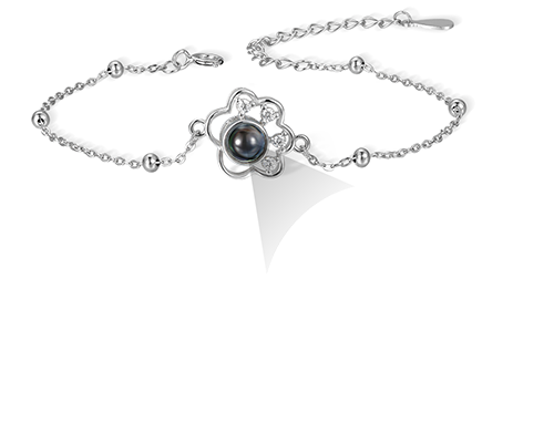 Personalized Pet Paw Projection Bracelet, I Love You in 100 Languages Bracelet, Sterling Silver 925 Pet Memorial Jewelry, Gift for Pet Mom/Pet Lovers