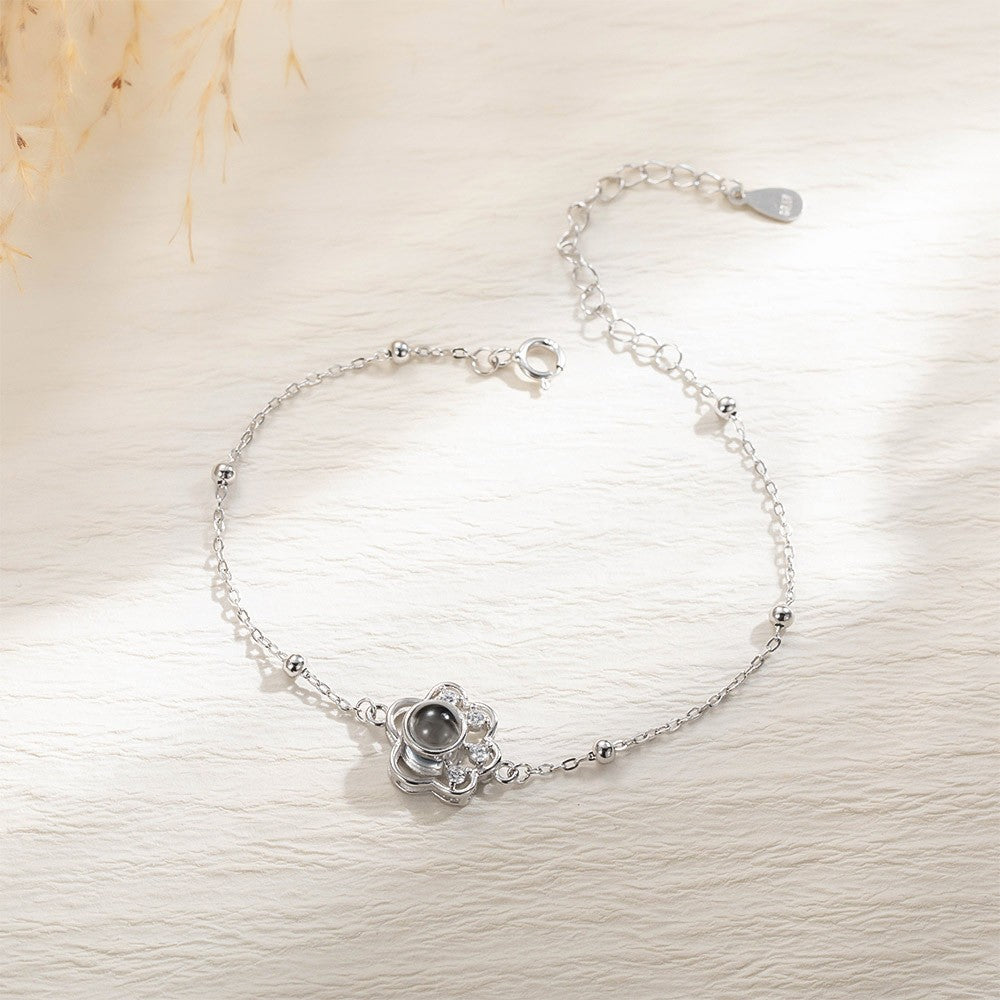 Personalized Pet Paw Projection Bracelet, I Love You in 100 Languages Bracelet, Sterling Silver 925 Pet Memorial Jewelry, Gift for Pet Mom/Pet Lovers