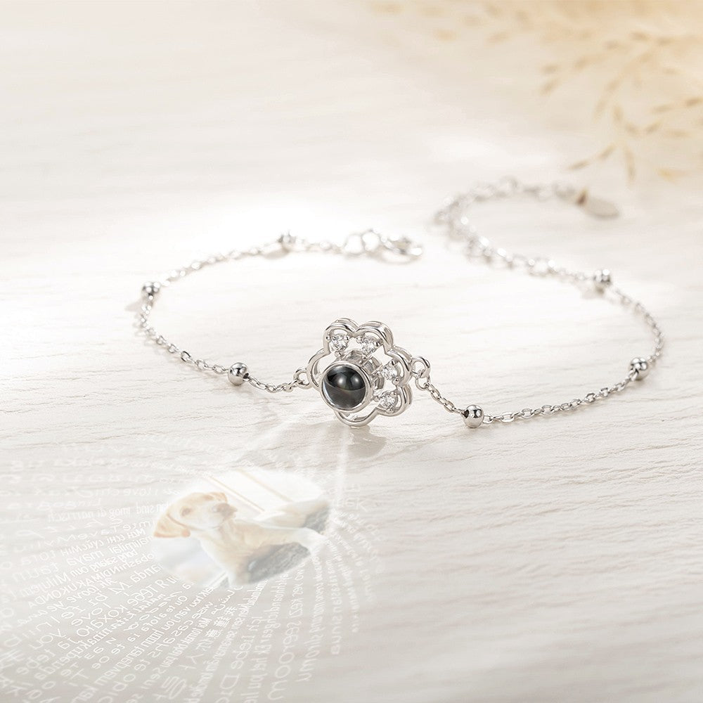 Personalized Pet Paw Projection Bracelet, I Love You in 100 Languages Bracelet, Sterling Silver 925 Pet Memorial Jewelry, Gift for Pet Mom/Pet Lovers