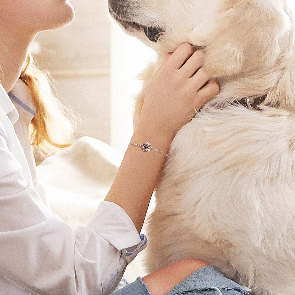 Personalized Pet Paw Projection Bracelet, I Love You in 100 Languages Bracelet, Sterling Silver 925 Pet Memorial Jewelry, Gift for Pet Mom/Pet Lovers