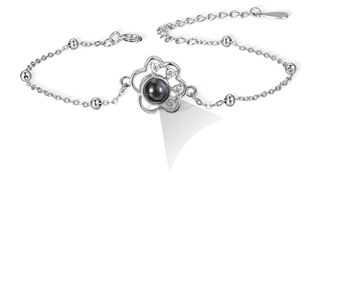 Personalized Pet Paw Projection Bracelet, I Love You in 100 Languages Bracelet, Sterling Silver 925 Pet Memorial Jewelry, Gift for Pet Mom/Pet Lovers