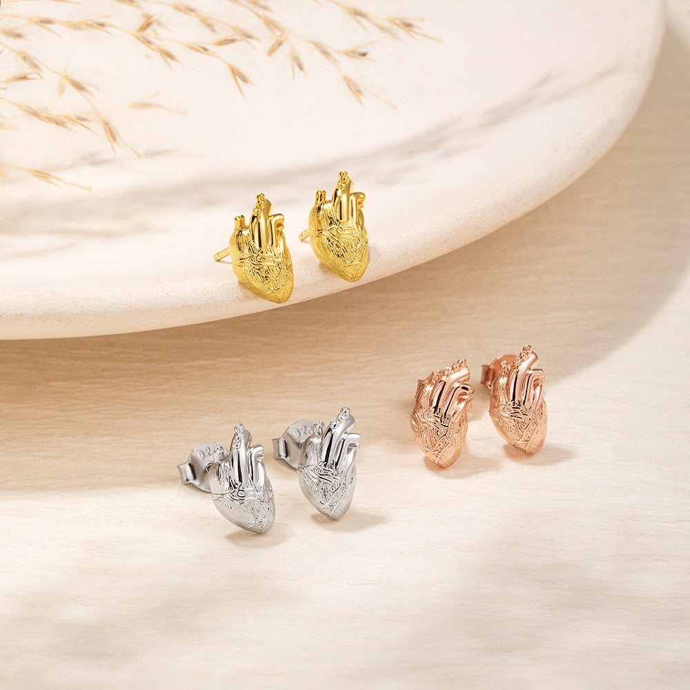 Sterling Silver 925 Earrings, Anatomical Heart Stud Earrings, Human Heart Earrings, Women's Jewelry, Medical Gift for Nurse/Doctor/Medical Students
